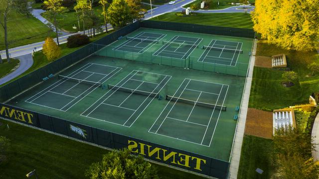Aerial photo of McDaniel tennis courts.