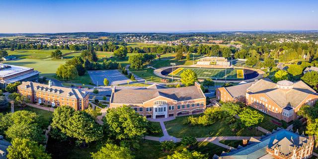 Aerial view of McDaniel College campus.